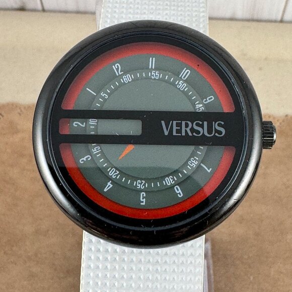 VERSUS of VERSACE Designer Black on White with Gray and Orange Dial, Black Case